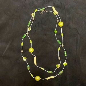 Boho Long Green Beaded Wrap Necklace